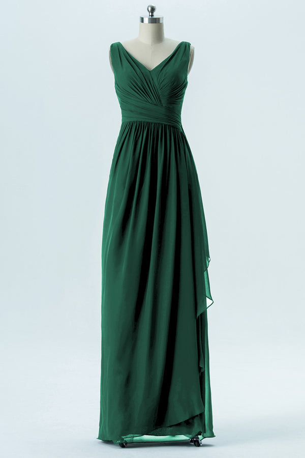 Hunter Green Chiffon Sleeveless Ruffled Bridesmaid Dress