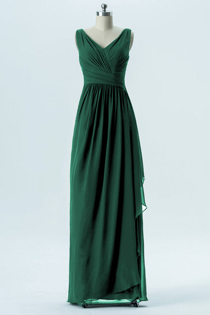 Hunter Green Chiffon Sleeveless Ruffled Bridesmaid Dress
