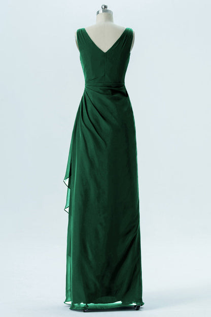 Hunter Green Chiffon Sleeveless Ruffled Bridesmaid Dress