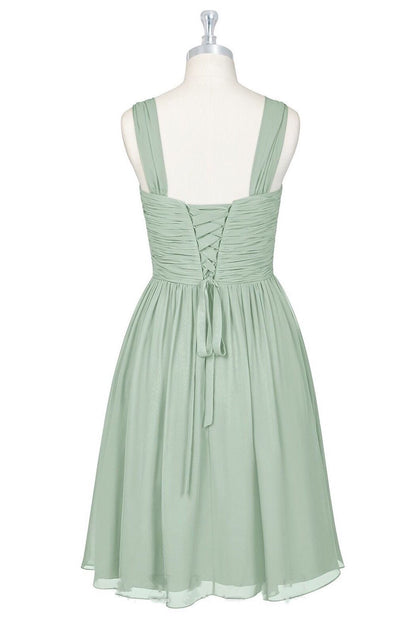 Sage Green V-Neck Backless A-Line Short Bridesmaid Dress