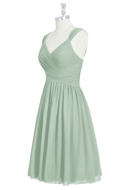 Sage Green V-Neck Backless A-Line Short Bridesmaid Dress
