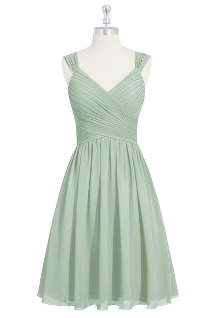 Sage Green V-Neck Backless A-Line Short Bridesmaid Dress