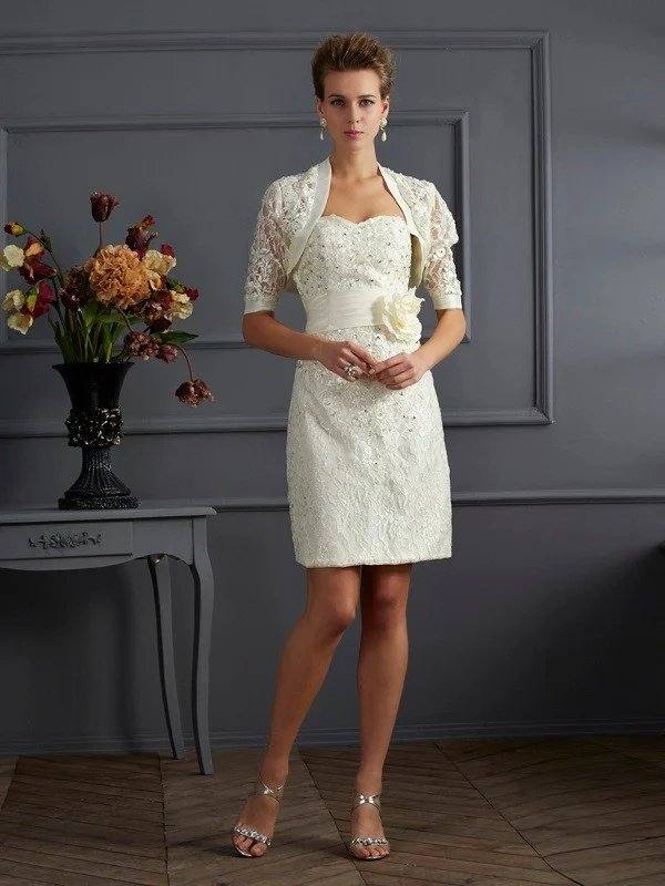 Sheath/Column Sweetheart Sleeveless Beading Short Taffeta Mother of the Bride Dresses - RongMoon