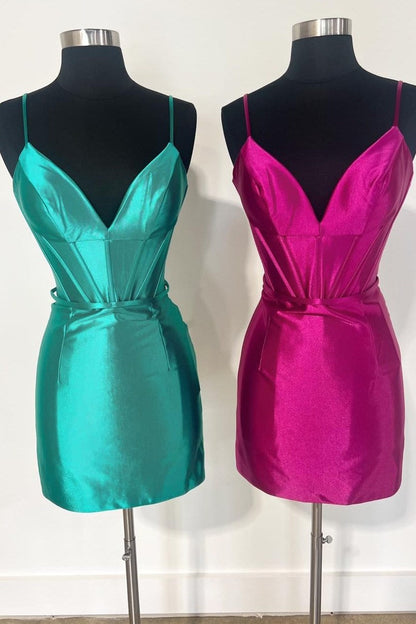 Magenta V-Neck Bodycon Homecoming Dress