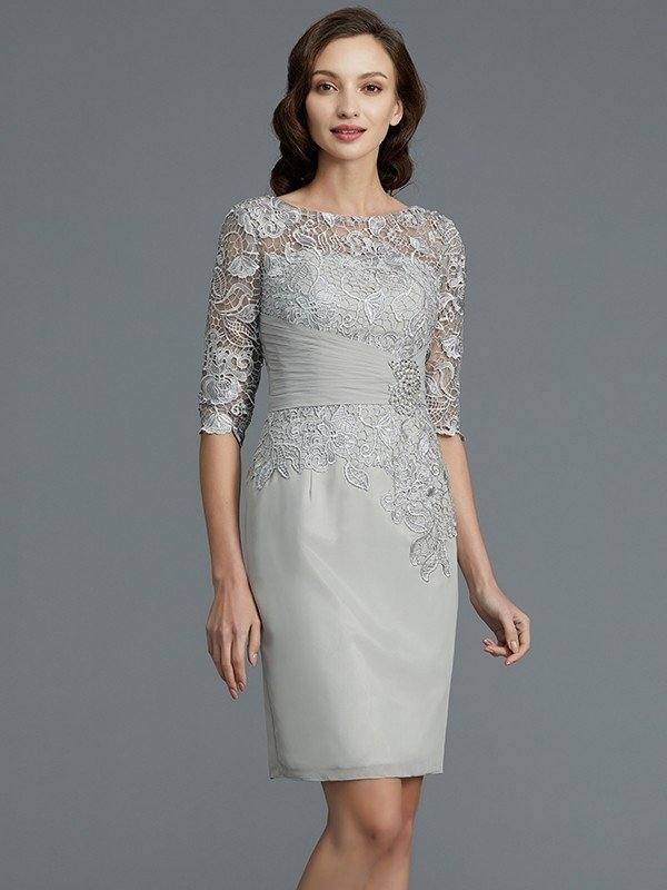 Sheath/Column Scoop 1/2 Sleeves Chiffon Short/Mini Mother of the Bride Dresses - RongMoon