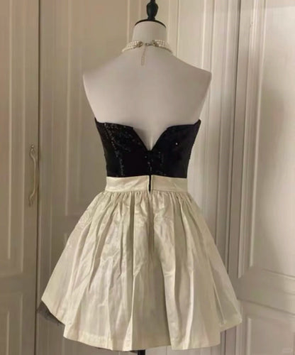 ✨White Retro Shiny Elegant Princess Short Sequin Homecoming Dress Birthday Party Dress~🖤 gh4268