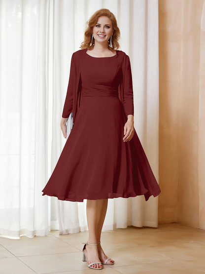 Folded chiffon dress paired with jacket mother of the bride dress
