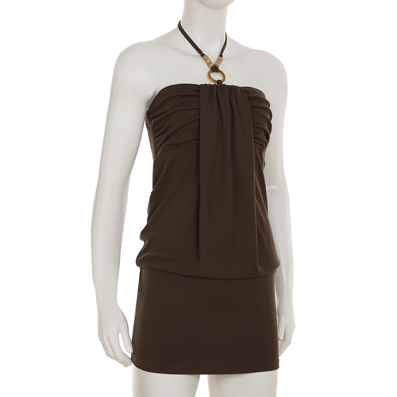 Cute Brown Halter-neck Sheath Short Summer Dresses Party Dress Homecoming Dress HZ1024