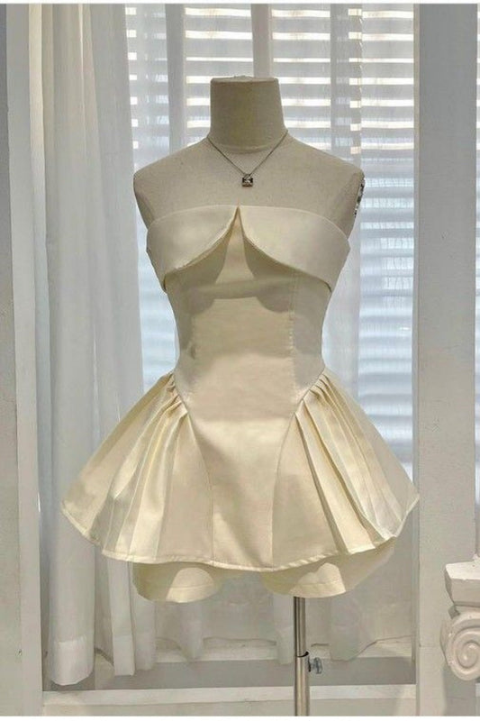Girlhomeshops-Beige short homecoming dress birthday party dress gh5397