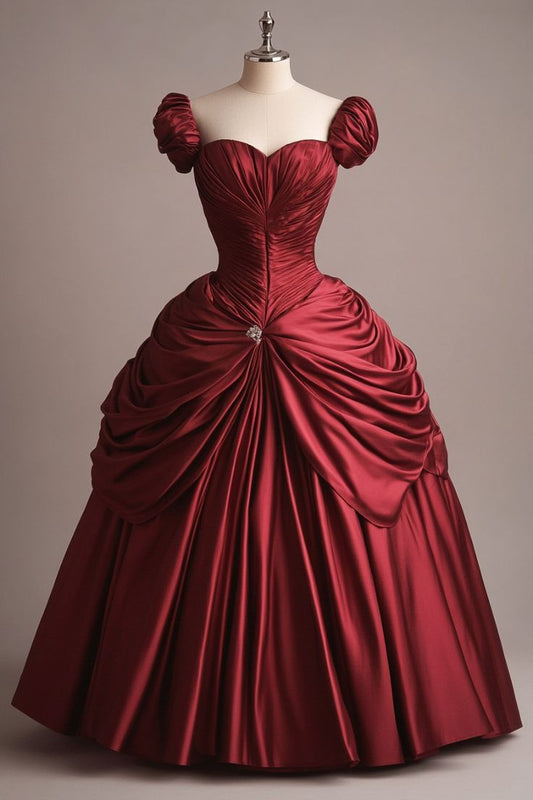 Burgundy Retro Elegant Sweetheart Neck Long Princess Ball Gown Evening Dress gh3193