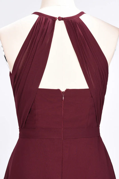 A-Line Chiffon Sleeveless Floor-Length Bridesmaid Dress with Ruffles