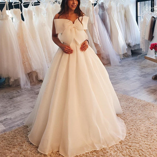 A Line Sweetheart Organza Wedding Dresses With Bow