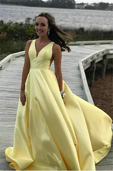 Aimishang Evening Dresses A Line V Neck Prom Dresses Satin Backless Lace