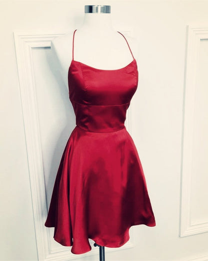 A-line Halter Top Satin Short Mini Prom Dresses For Homecoming Party