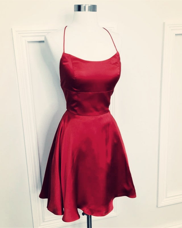 A-line Halter Top Satin Short Mini Prom Dresses For Homecoming Party