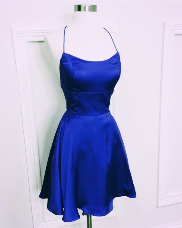 A-line Halter Top Satin Short Mini Prom Dresses For Homecoming Party