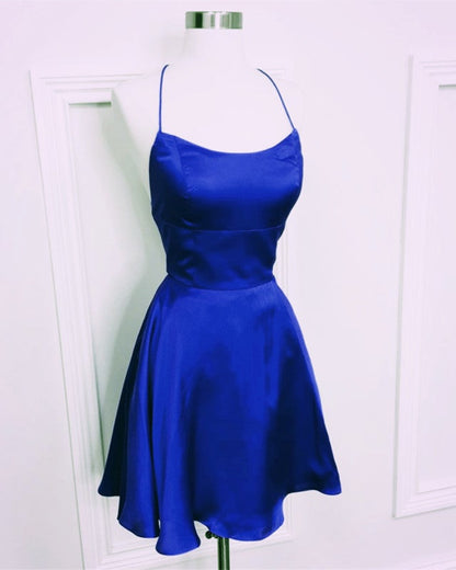 A-line Halter Top Satin Short Mini Prom Dresses For Homecoming Party