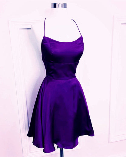 A-line Halter Top Satin Short Mini Prom Dresses For Homecoming Party