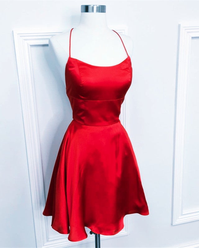 A-line Halter Top Satin Short Mini Prom Dresses For Homecoming Party