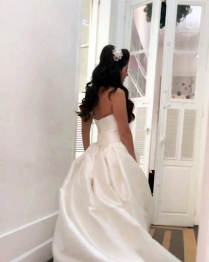 A-line Sleeveless Sweetheart Bow Sashes Wedding Dresses
