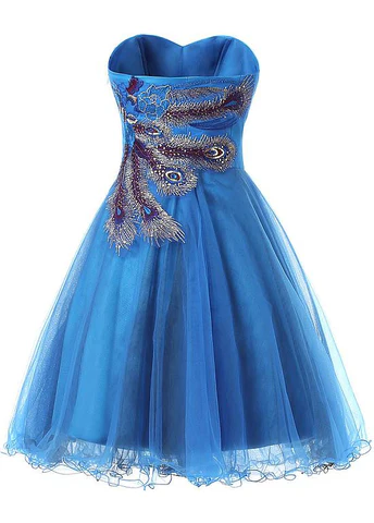 Vintage Blue Tulle Satin Short Party Dress A Line Homecoming Dress cc2924