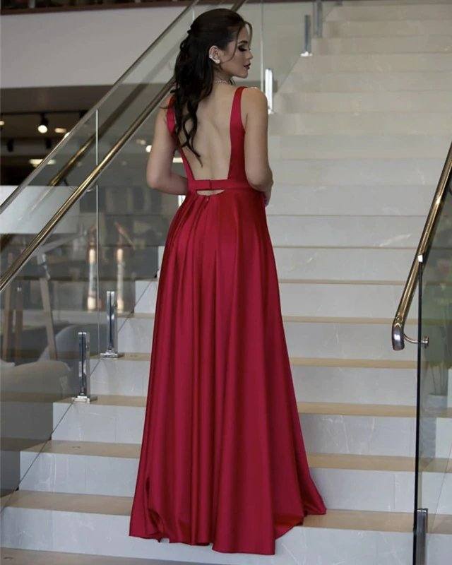 Sexy Long Satin V Neck Bridesmaid Dresses - RongMoon