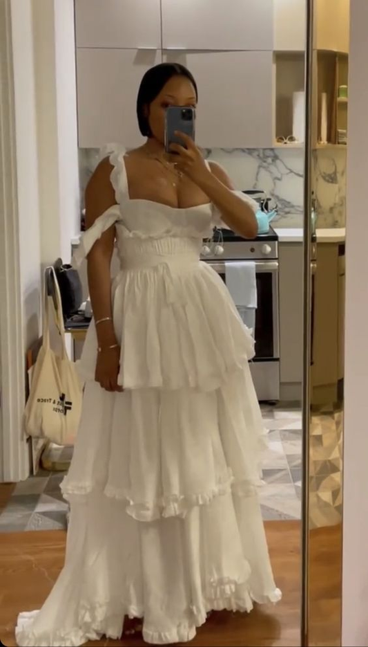 Elegant White Chiffon Ruffles Prom Dress Formal Wedding Dress Party Dress cc2211
