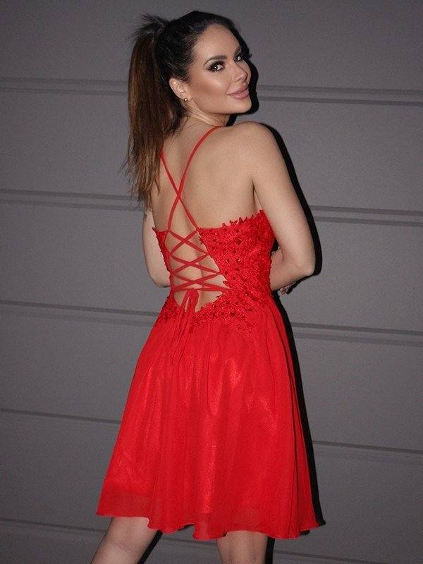 A-Line/Princess Chiffon Applique V-neck Sleeveless Short/Mini Homecoming Dresses - RongMoon