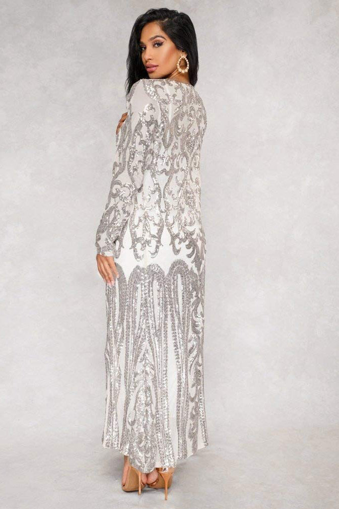 In Stock Women's Sequins Open Front Long Sleeve Club Cardigan for Evening Prom Jacket Coat