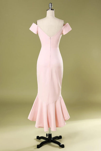 Mermaid Simple Off-the-Shoulder High Low Bridesmaid Prom Dress