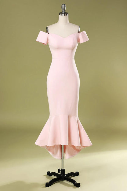 Mermaid Simple Off-the-Shoulder High Low Bridesmaid Prom Dress
