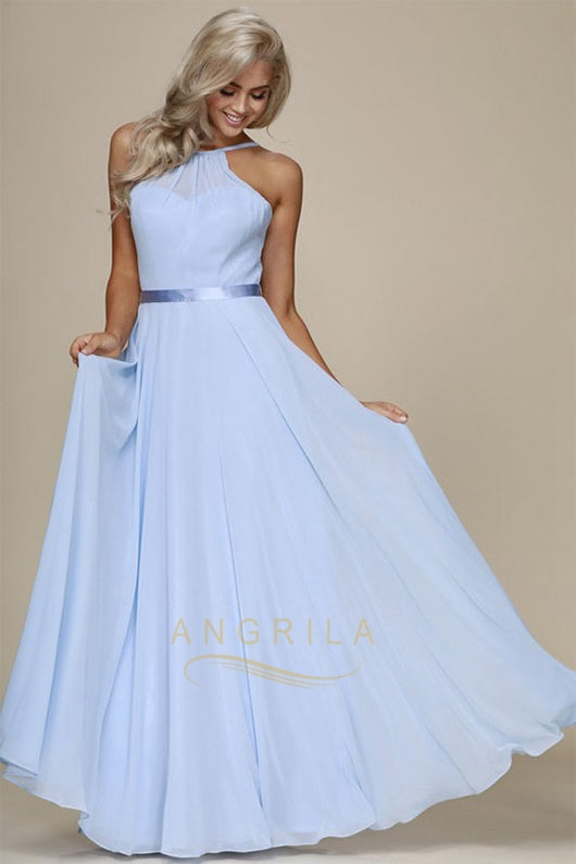 A-Line Sleeveless Long Chiffon Bridesmaid Dresses