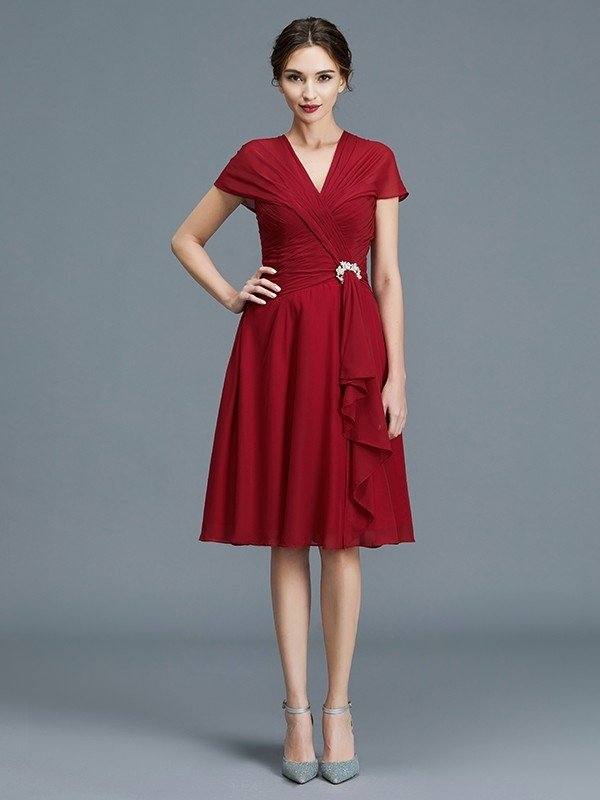 A-Line/Princess V-neck Chiffon Sleeveless Knee-Length Ruffles Mother of the Bride Dresses - RongMoon