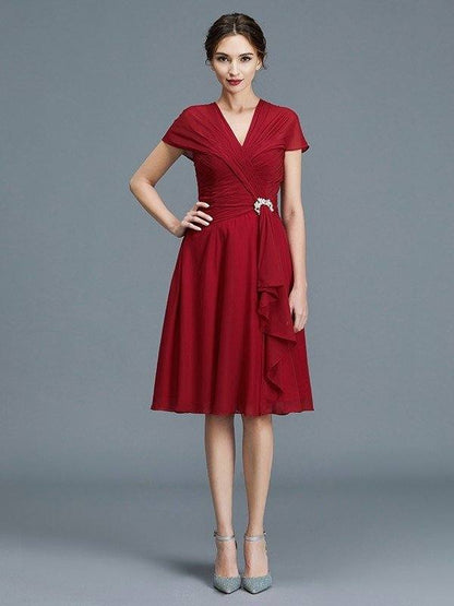 A-Line/Princess V-neck Chiffon Sleeveless Knee-Length Ruffles Mother of the Bride Dresses - RongMoon