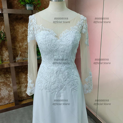 Chiffon Boho Wedding Dress Plus Size Illusion Backless Bridal Gown for Civil and Party