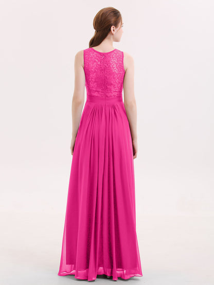 Lace and Chiffon Dress with Zipper Back Fuchsia