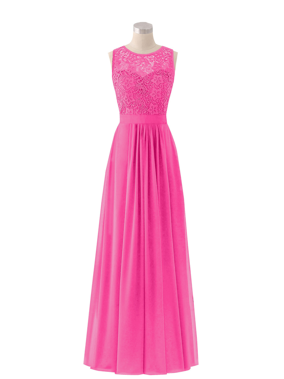 Lace and Chiffon Dress with Zipper Back Fuchsia