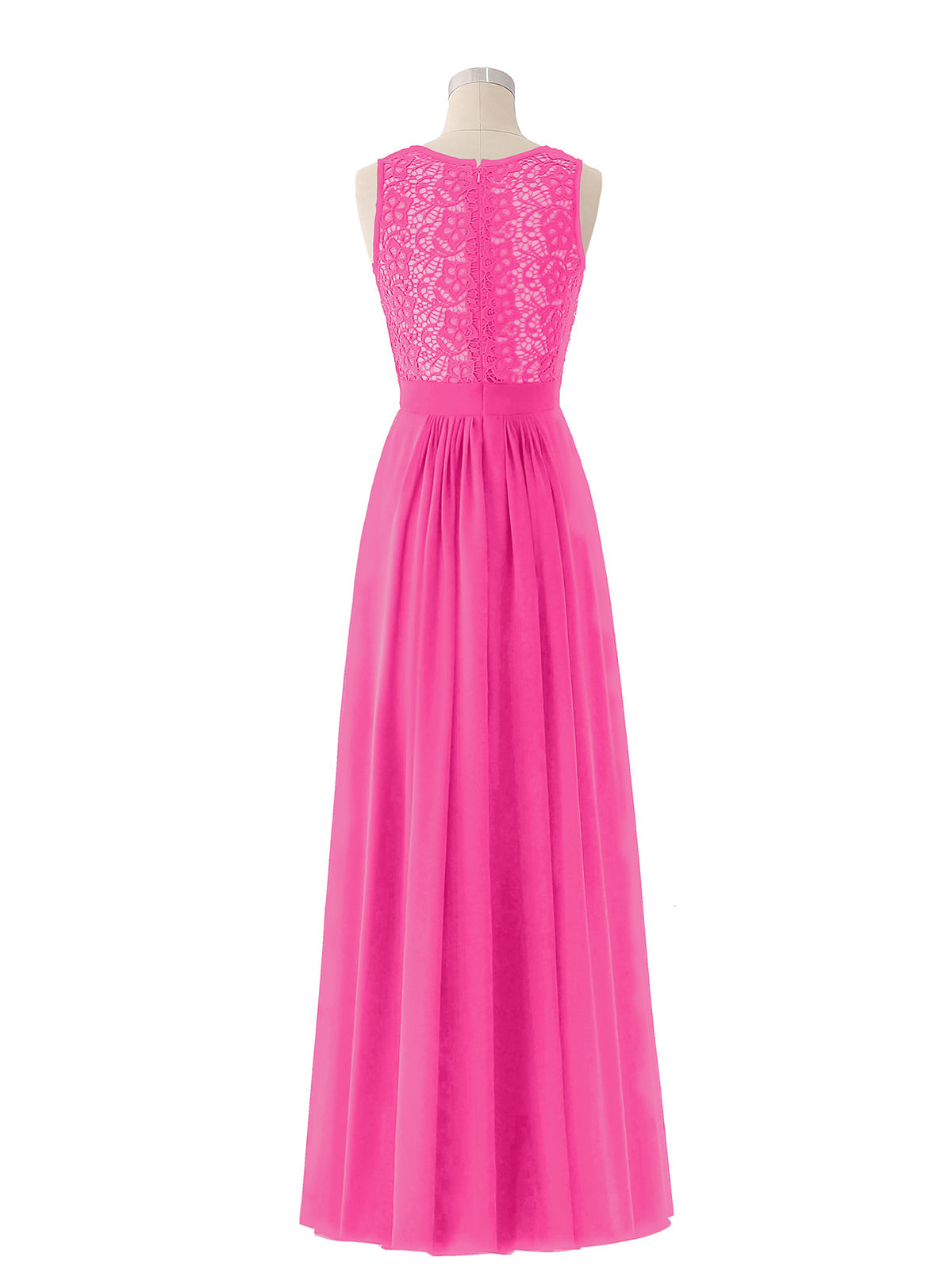Lace and Chiffon Dress with Zipper Back Fuchsia