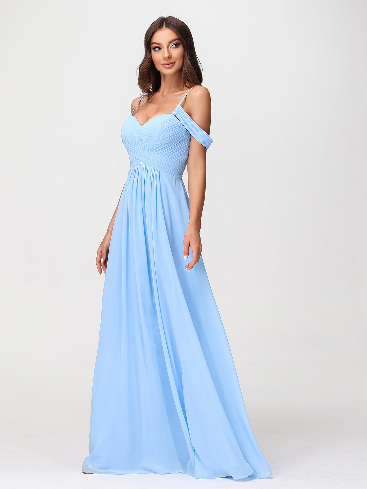 Off Shoulder Spaghetti Strap Chiffon Dresses Blue