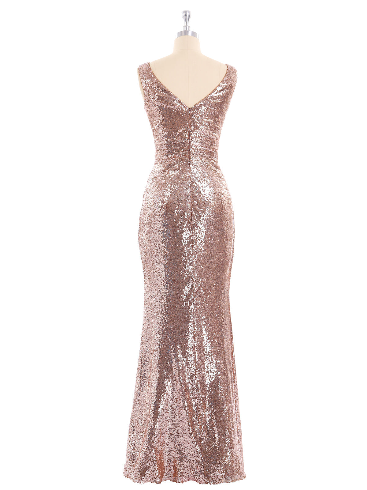 Sheath V neck Sequins Long Dress Metallic Gold