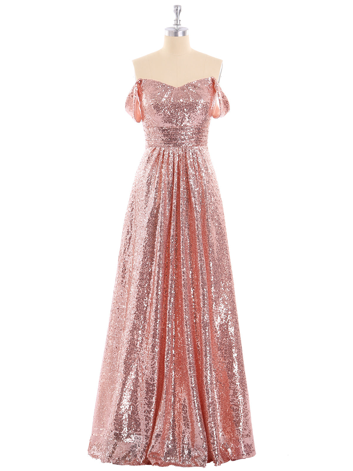 Long Sequins Dress with Off the Shoulder Rose Gold
