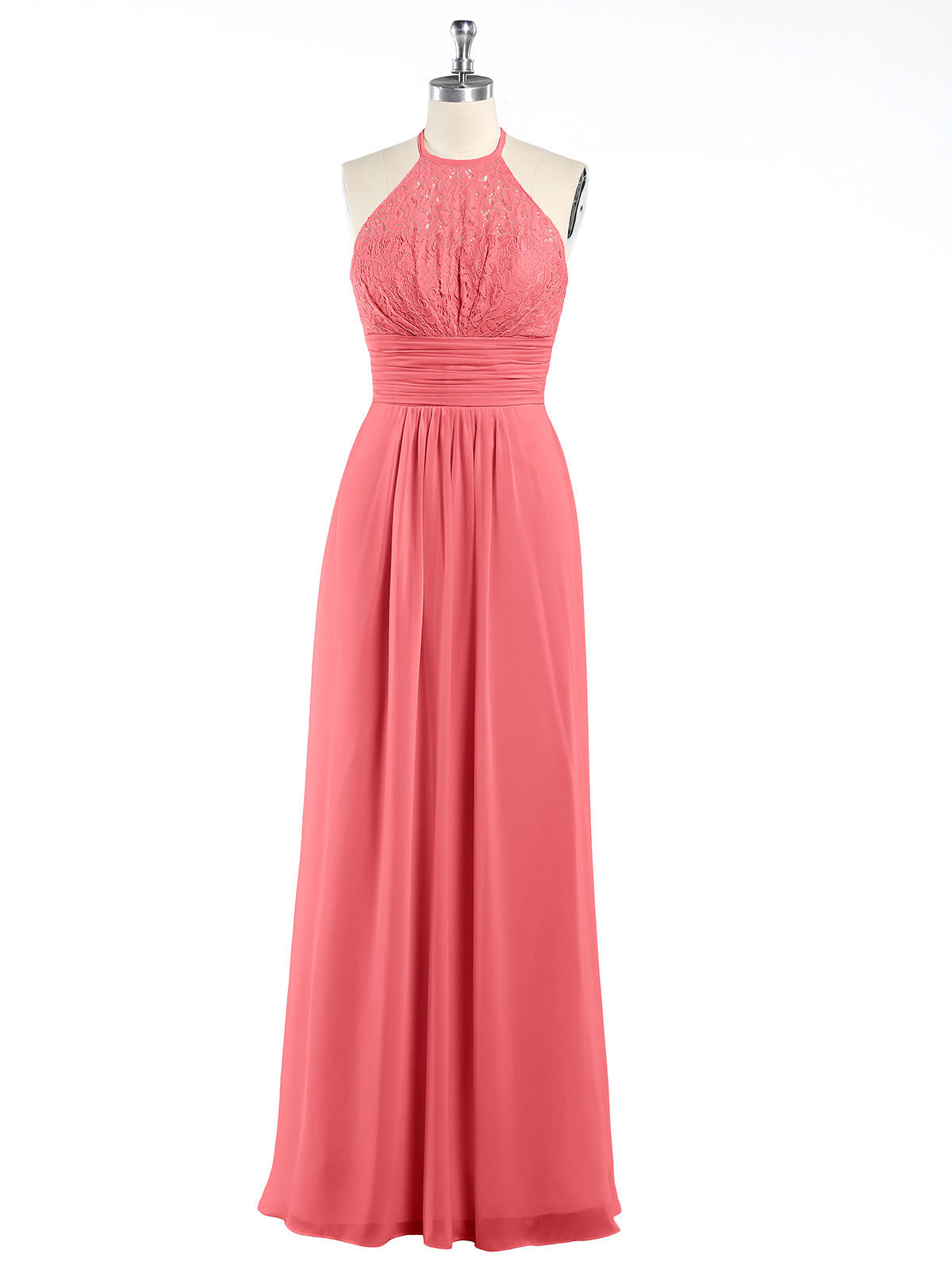 Halter Chiffon And Lace Long Dresses Watermelon