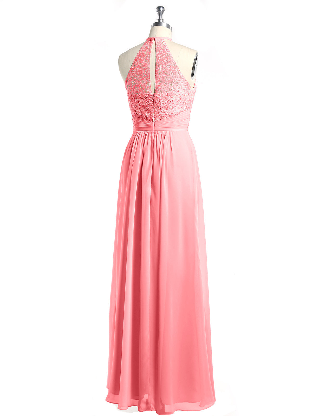 Halter Chiffon And Lace Long Dresses Watermelon