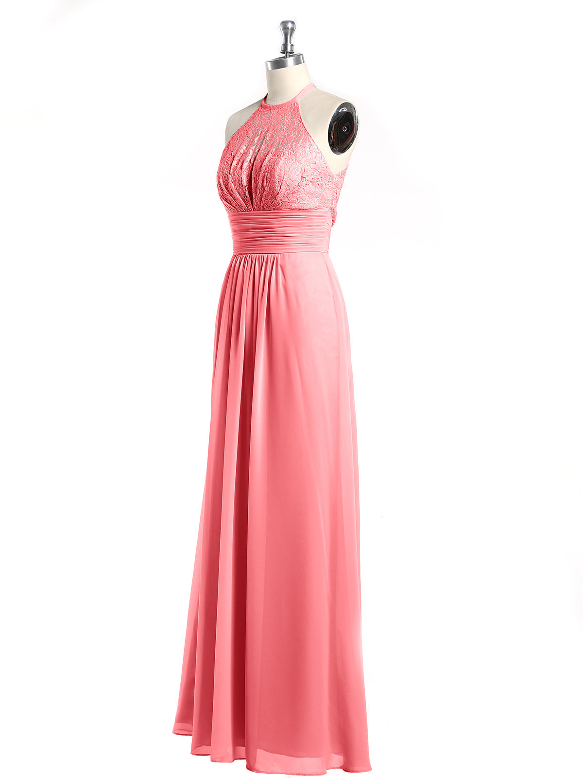 Halter Chiffon And Lace Long Dresses Watermelon