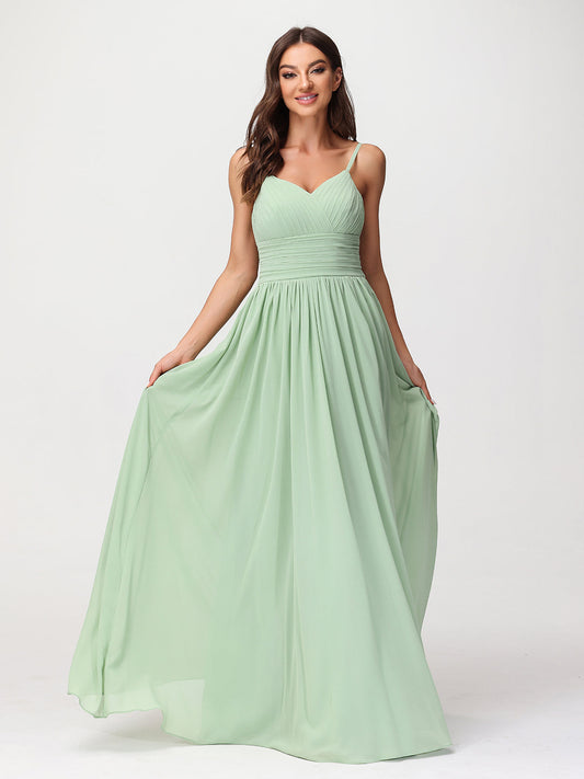 Spaghestti Strap Chiffon Maxi Gowns Dusty Sage