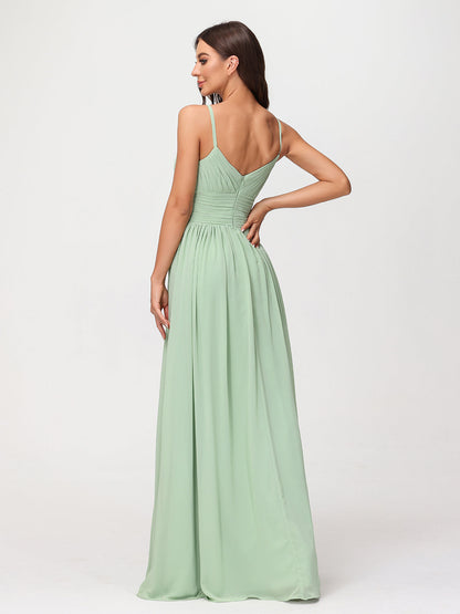 Spaghestti Strap Chiffon Maxi Gowns Dusty Sage