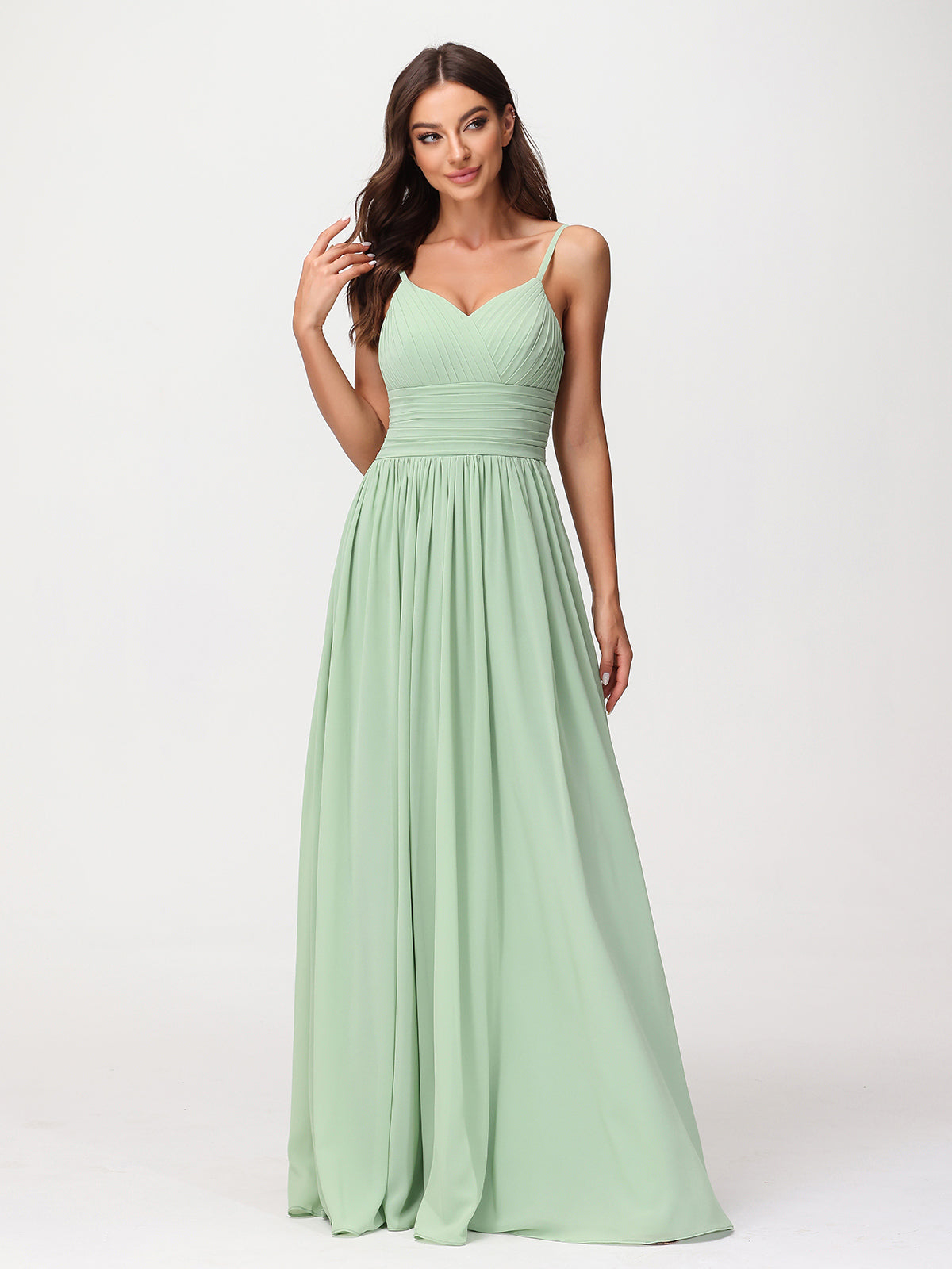 Spaghestti Strap Chiffon Maxi Gowns Dusty Sage