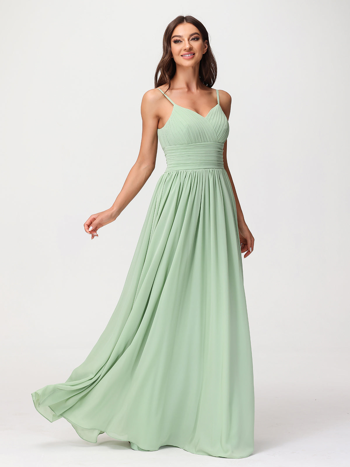 Spaghestti Strap Chiffon Maxi Gowns Dusty Sage