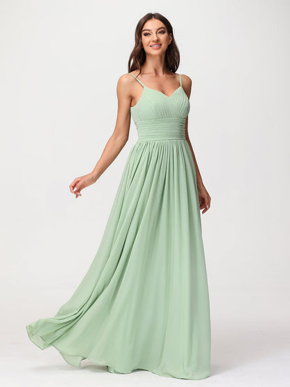 Spaghestti Strap Chiffon Maxi Gowns Dusty Sage