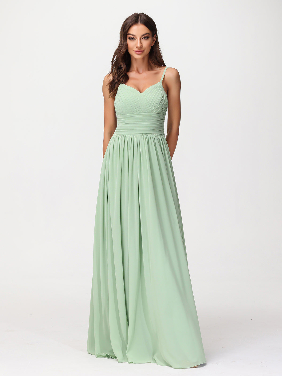 Spaghestti Strap Chiffon Maxi Gowns Dusty Sage